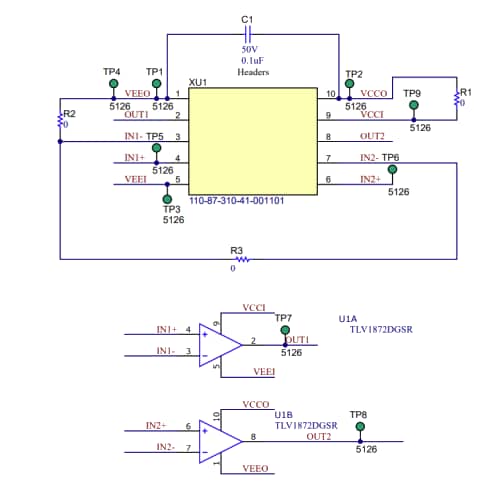 Schematic - Texas Instruments TLV1872EVM Evaluation Module